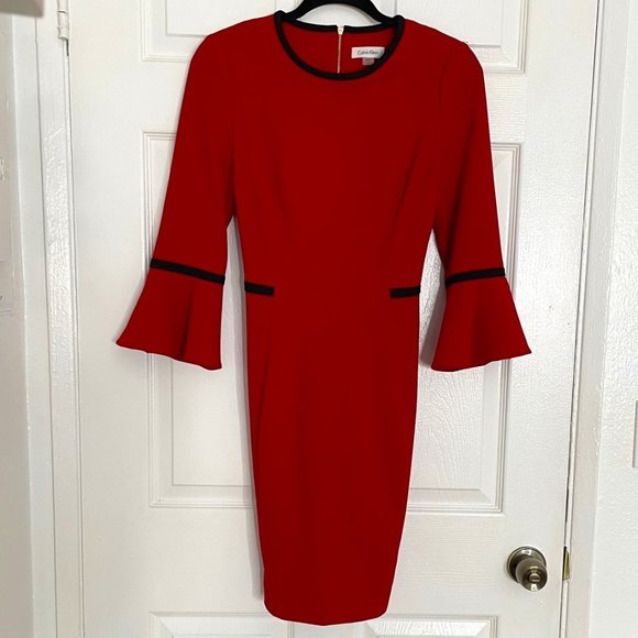Calvin Klein Red Dress With Bell Sleeves Bell Sleeve Calvin Klein Split Sleeve Dress Calvin Klein Red Bell Calvin Klein Red Dress With Bell Sleeves Bell Sleeve Calvin Klein Split Sleeve Dress Calvin Klein Red Bell